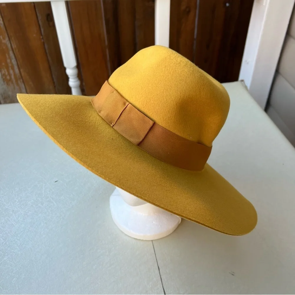 Brixton Mustard Yellow Fedora with Brown Ribbon Women’s Size M ( 7 1/4 )